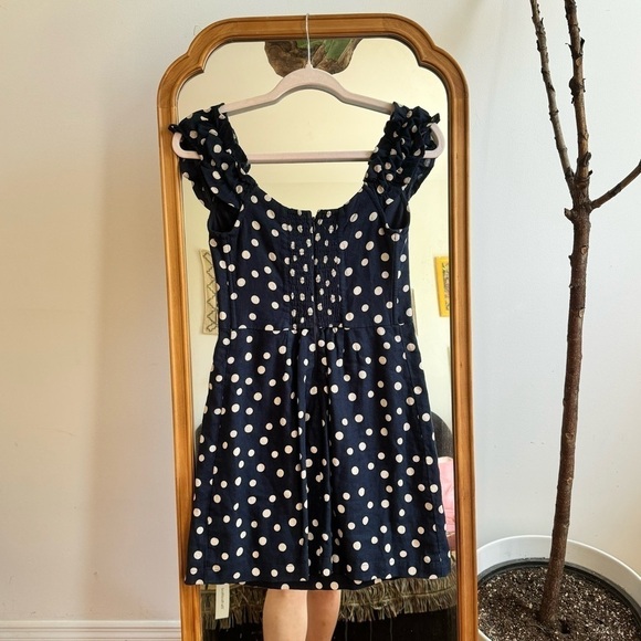 NWOT Abercrombie & Fitch Navy Linen Polka Dot Mini Dress Small Linen Blend - Picture 6 of 6
